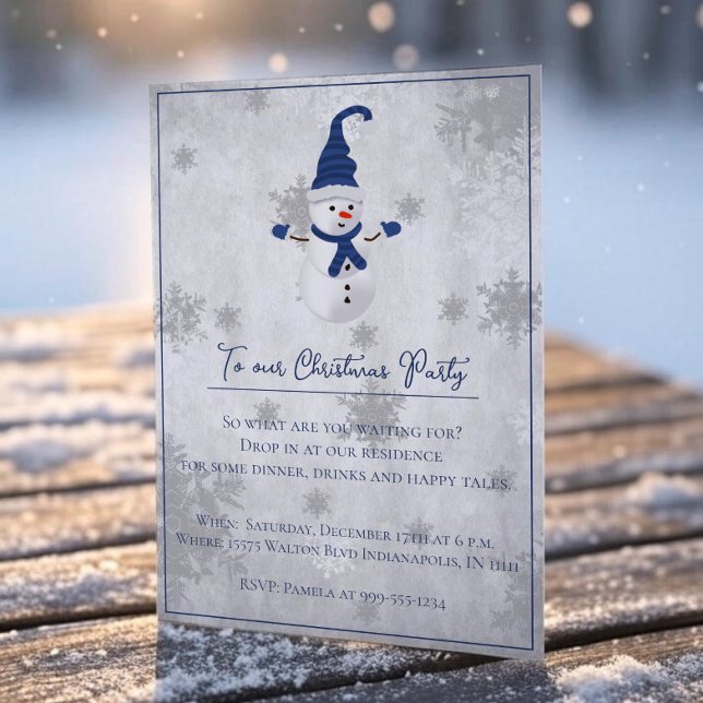 Convite de festas de Natal Blue Cute Snowman (Blue Cute Snowman Christmas Party Invitation)