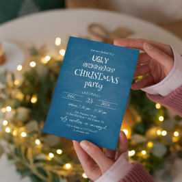 Convite de festas de Natal Blue Ugly Sweater