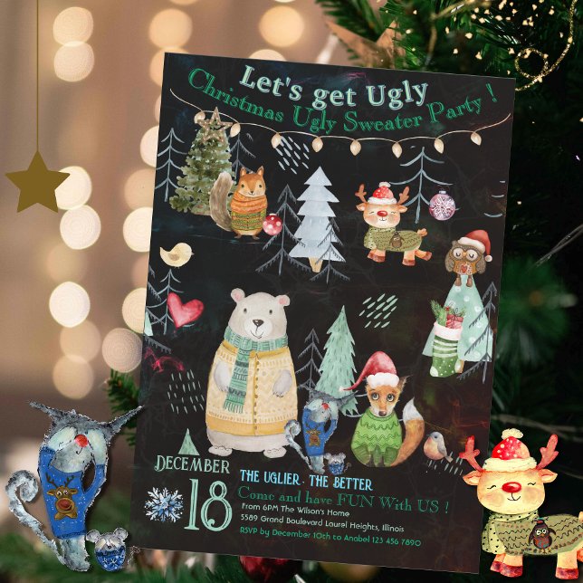 Convite de festas de Natal Bonito e Feio (Cute Ugly Sweater Christmas Party Invitation)