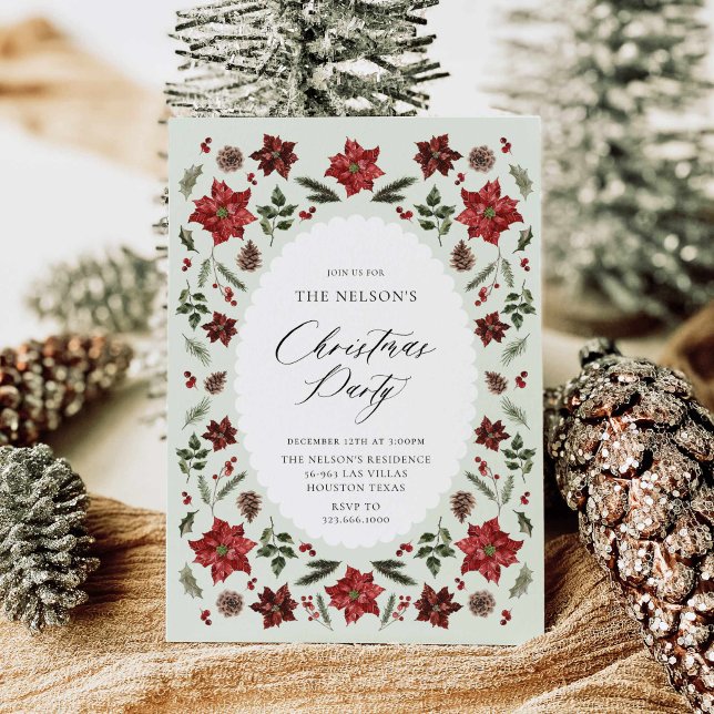 Convite de festas de Natal Botânico Elegante (Elegant botanical Christmas Party Invitation)