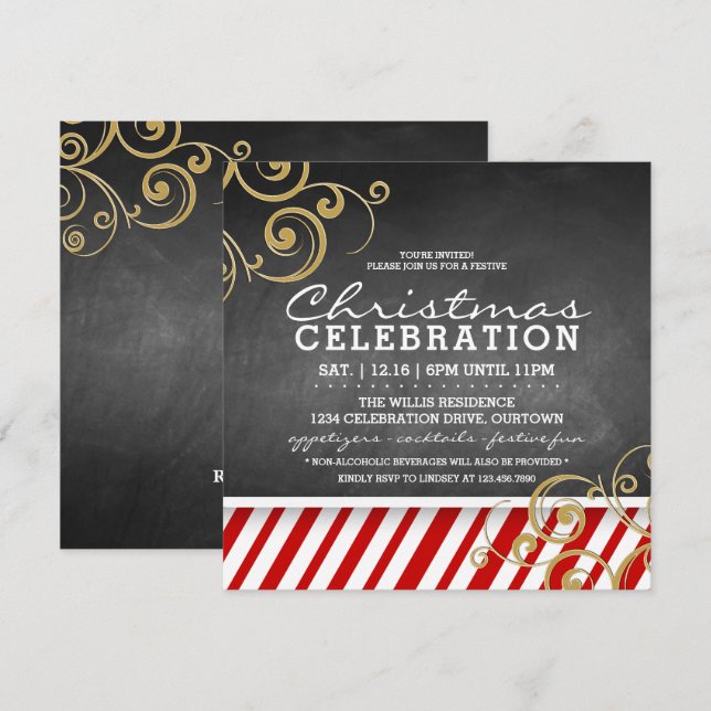 Convite de festas de Natal Candy Cane (Frente/Verso)