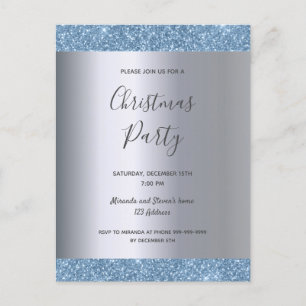 convite de festas de Natal com brilho azul de prat