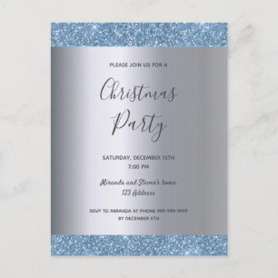 convite de festas de Natal com brilho azul de prat