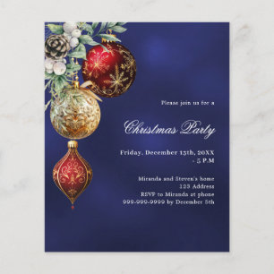 Convite de festas de Natal com ouro vermelho azul