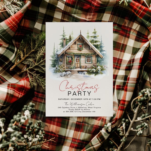 Convite de festas de Natal Cozy Winter Cabin (Cozy Cabin Christmas Party)