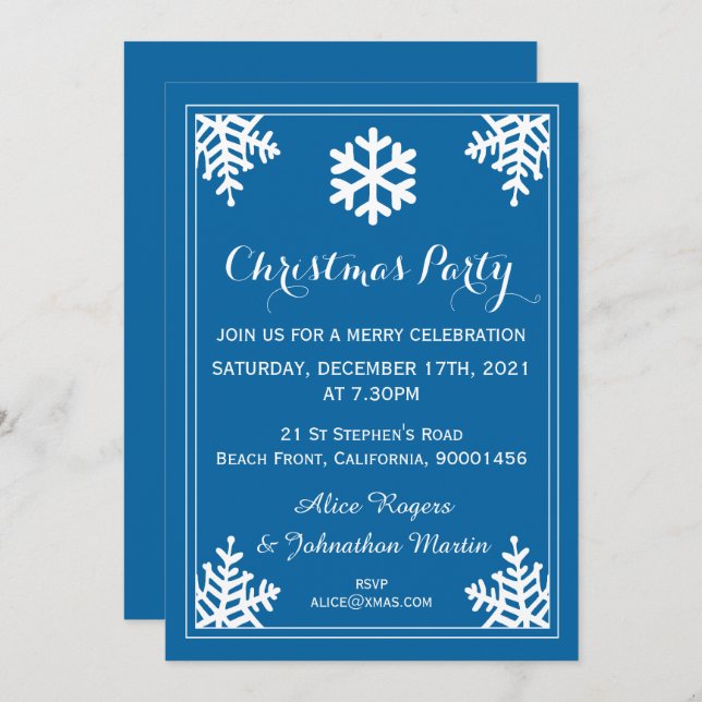 Convite de festas de Natal Crystal Snowflake (Frente/Verso)
