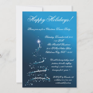 convite de festas de Natal da Árvore XMAS Azul 5x7