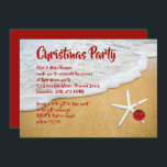 Convite de festas de Natal da Beach Sand Starfish<br><div class="desc">Areia de praia,  modelo de convite de festas de Natal tropical. A fonte vermelha e a preto é impressa sobre surf e imagem de areia. Um peixe-estrela branco com ornamento vermelho decora o canto inferior. O reverso é sólido,  vermelho escuro. Alterar o tamanho pode mudar a aparência do design.</div>