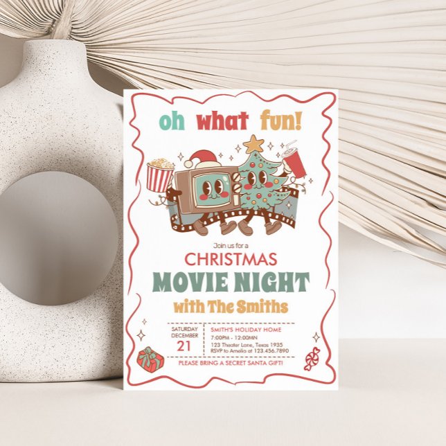 Convite de festas de Natal da Noite de Férias (Christmas Holiday Movie Night Party Invitation)