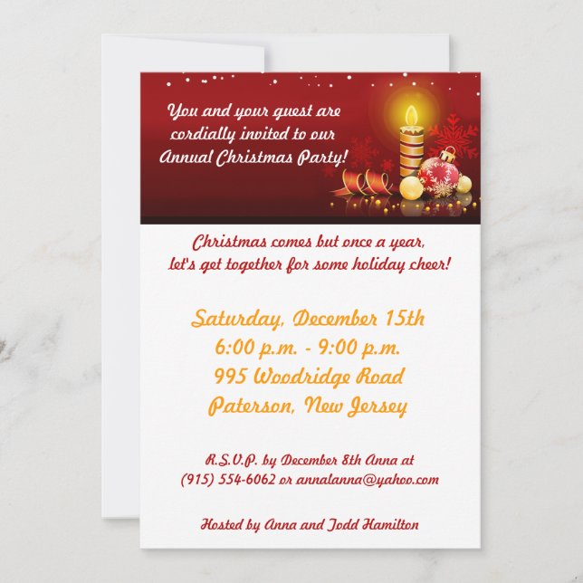 convite de festas de Natal da noite de velas 5x7 (Frente)