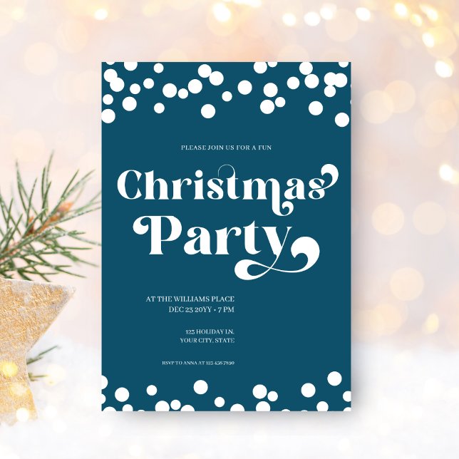 Convite de festas de Natal da Tipografia Moderna (Christmas Holiday Party in a winter blue color to celebrate Xmas! Personalize online today)