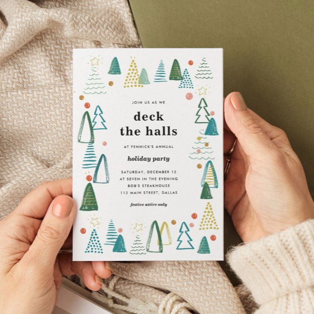 Convite de festas de Natal das Árvores de Aquarela (Watercolor Christmas trees party invitation.)