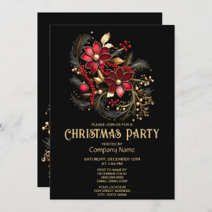 Convite de festas de Natal das Flores Vermelhas De