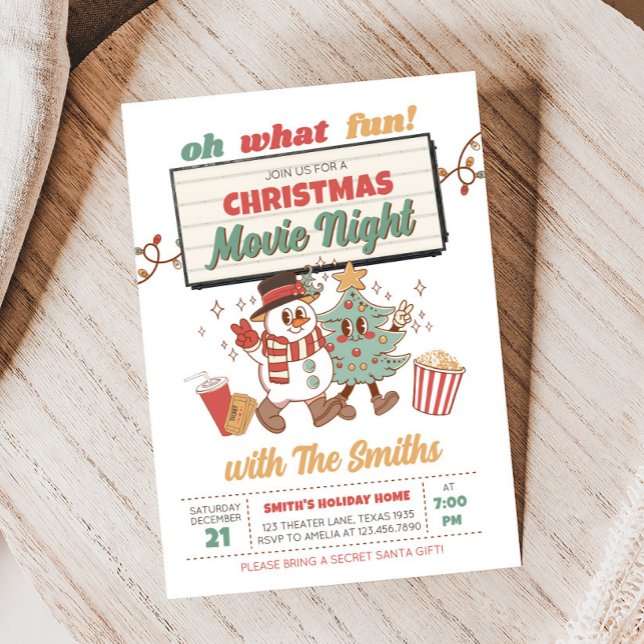 Convite de festas de Natal de Férias da Noite de F (Holiday Movie Night Christmas Party Invitation)