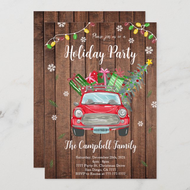 Convite de festas de Natal de madeira (Frente/Verso)