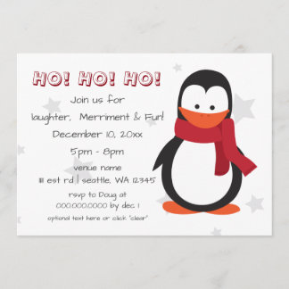 convite de festas de natal de pinguins de inverno 