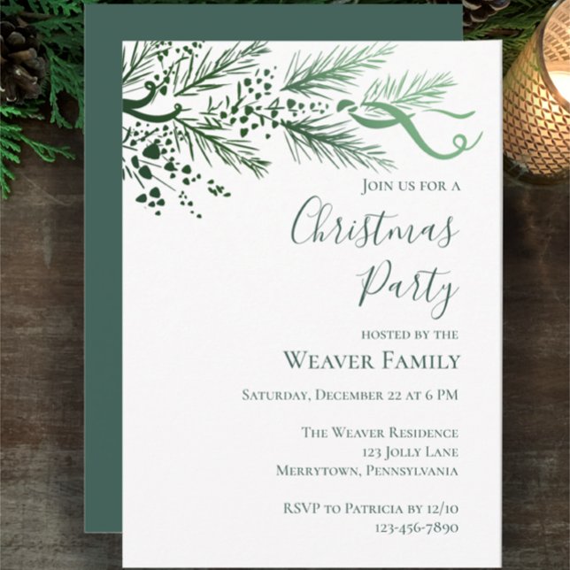 Convite de festas de Natal de Pinus Desenhado em M (Customize this Christmas party invitation template. My original hand drawn pine bows and berries.
)