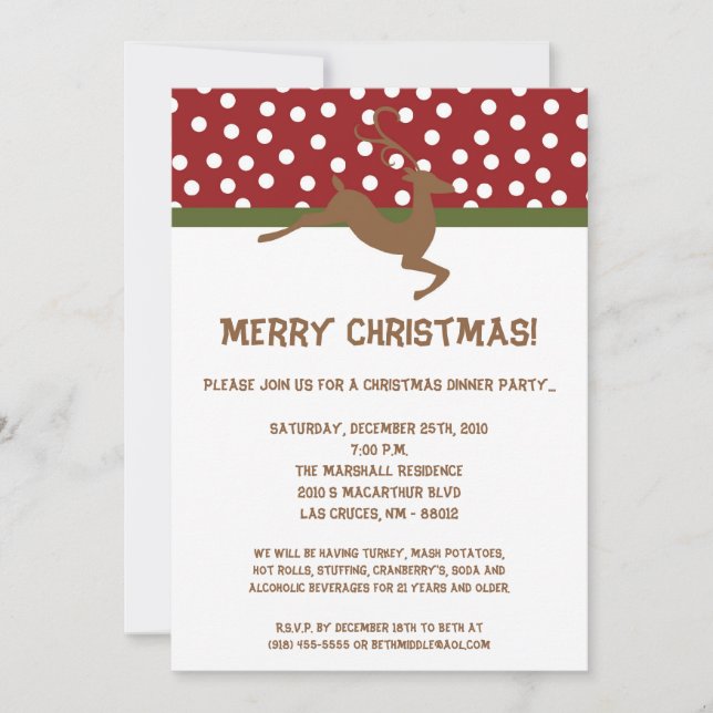 convite de festas de Natal de Reindea Vermelha Ver (Frente)