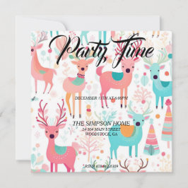 Convite de festas de Natal de Reindeer Whimsical