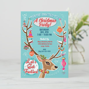 Convite de festas de Natal de Retro Reindeer