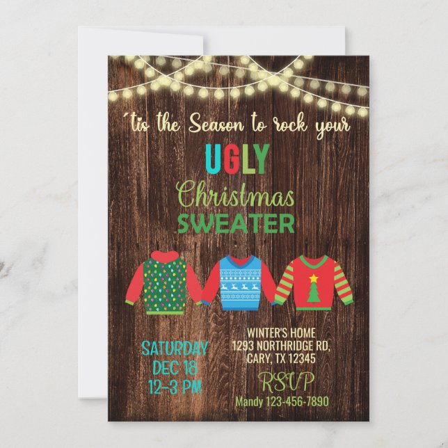 Convite de festas de Natal de suéter feio. (Frente)