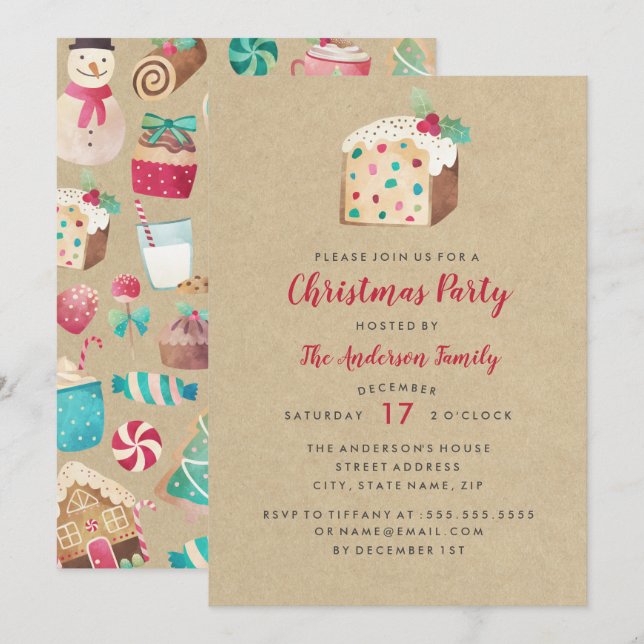 Convite de festas de Natal de Sweet Fruitcake (Frente/Verso)