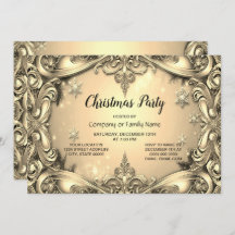 Convite de festas de Natal Decorativo Dourado