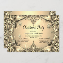 Convite de festas de Natal Decorativo Dourado