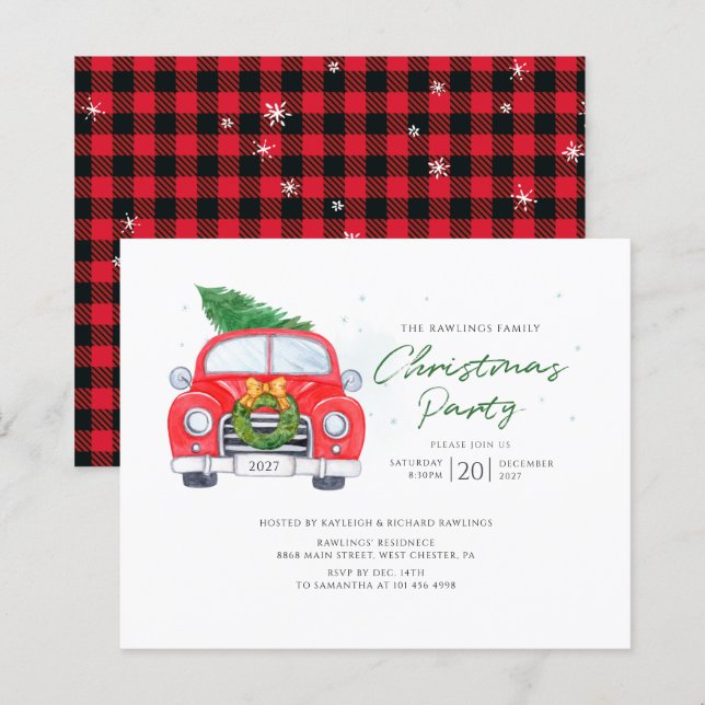 Convite de festas de Natal do Carro Russo xadrez (Frente/Verso)