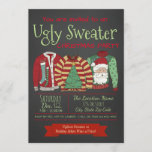 Convite de festas de Natal do Chalkboard Ugly Swea<br><div class="desc">Convite de festas de Natal de suéter feio com três suéteres feios em fundo de quadro. Você pode personalizar facilmente esses convites de festas de Natal de suéter feio e divertido para o seu evento simplesmente adicionando seus detalhes no estilo de fonte e na cor que você prefere.</div>