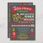 Convite de festas de Natal do Chalkboard Ugly Swea<br><div class="desc">Convites de festas de Natal super legal e suados,  com ilustração de um suéter feio,  tipografia divertida e banners no fundo do quadro. Ilustração desenhada à mão por McBooboo.</div>