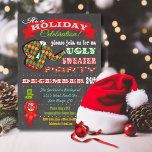 Convite de festas de Natal do Chalkboard Ugly Swea<br><div class="desc">Convites de festas de Natal super legal e suados,  com ilustração de um suéter feio,  tipografia divertida e banners no fundo do quadro. Ilustração desenhada à mão por McBooboo.</div>