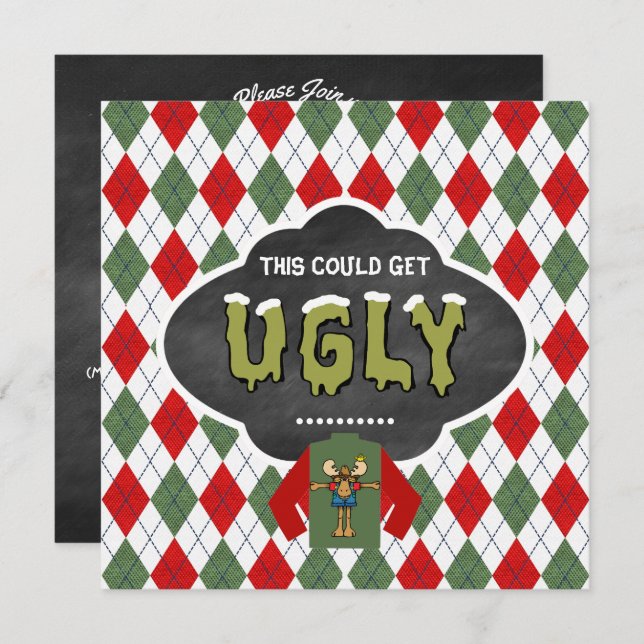 Convite de festas de Natal do Chalkboard Ugly Swea (Frente/Verso)