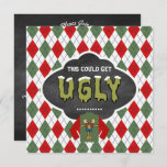 Convite de festas de Natal do Chalkboard Ugly Swea<br><div class="desc">Personalize este divertido Convite de festas de Natal do Chalkboard/ Retro, no estilo Ugly Sweater, de acordo com as suas especificações de evento. Consulte a faixa de cheios de produtos correspondentes garantidos para fazer do evento um evento bem-sucedido no armazenamento. As imagens usadas neste item são licenciadas por © Graphics...</div>