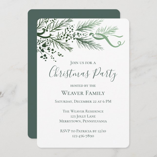 Convite de festas de Natal do Pinheiro Desenhado à (Frente/Verso)