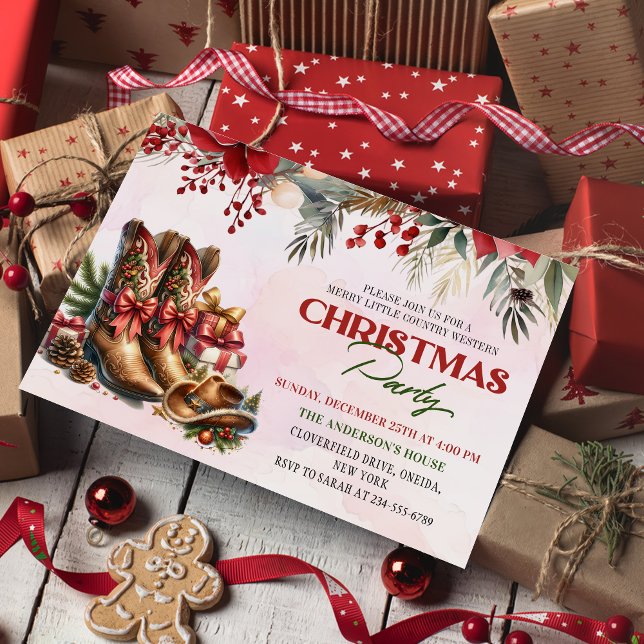 Convite de festas de Natal do Western Cowboy Boots (Criador carregado)