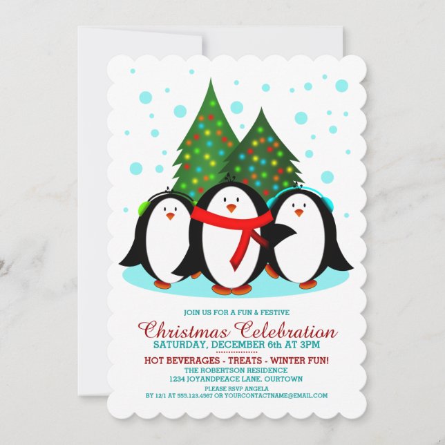Convite de festas de Natal dos Pinguins de Neve (Frente)