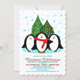 Convite de festas de Natal dos Pinguins de Neve