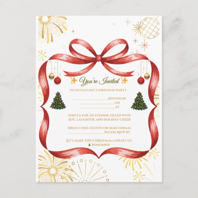 Convite de festas de Natal Dourado e Vermelho eleg (Frente)