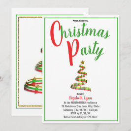 Convite de festas de Natal Dourado, Vermelho e Ver