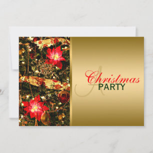 Convite de festas de Natal Dourado, Vermelho, Verd