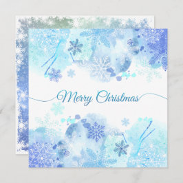 Convite de festas de Natal Elegante Blue Watercolo