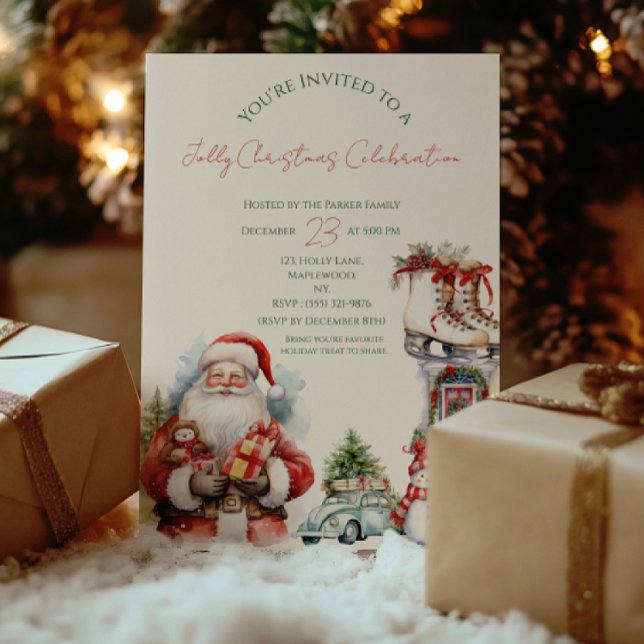 Convite de festas de Natal Elegante em Vermelho e  (Santa-themed Jolly Christmas Magic invitation card — perfect holiday invitation for family & friends)
