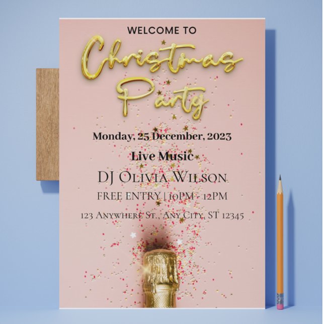 Convite de festas de Natal Emocionante, Rosa (Pink Exciting Christmas Party Invitation)