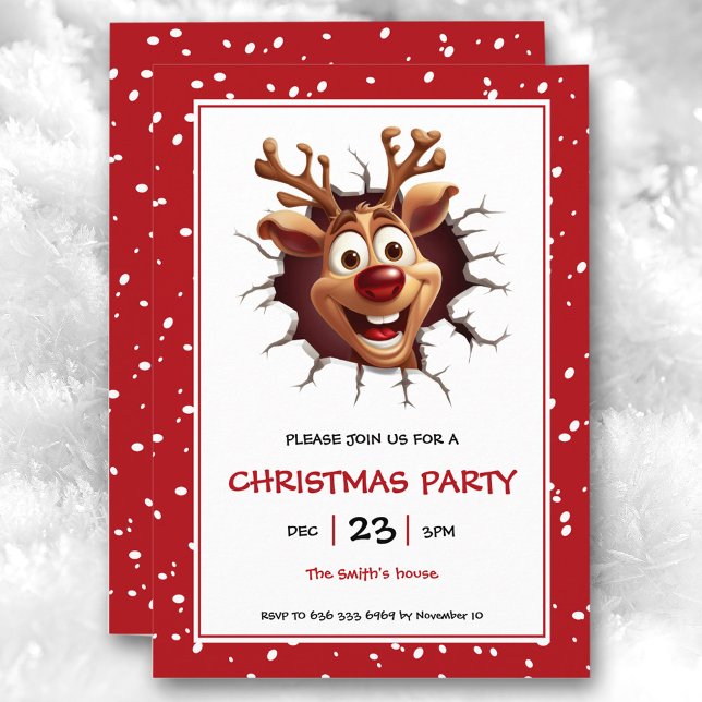 Convite de festas de Natal Engraçado Rudolph Reind (Funny Rudolph Reindeer Christmas Party Invitation)