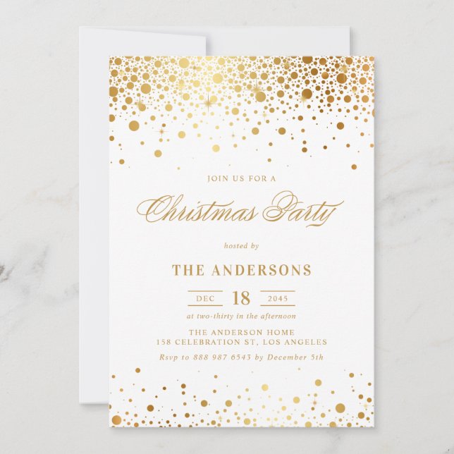 Convite de festas de Natal Faux Gold Foil Confetti (Frente)