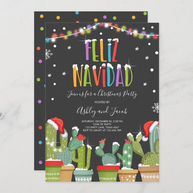 Convite de festas de Natal Feliz Navidad Fiesta (Frente/Verso)