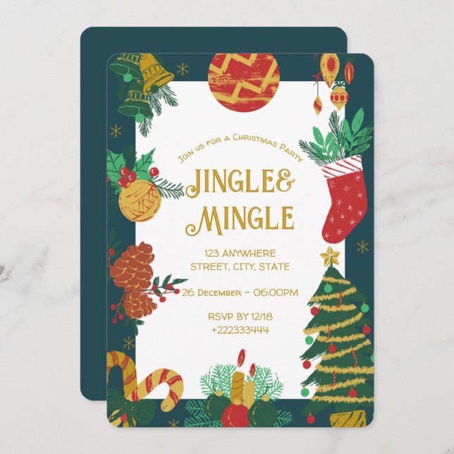 Convite de festas de Natal Festivo (Frente/Verso)