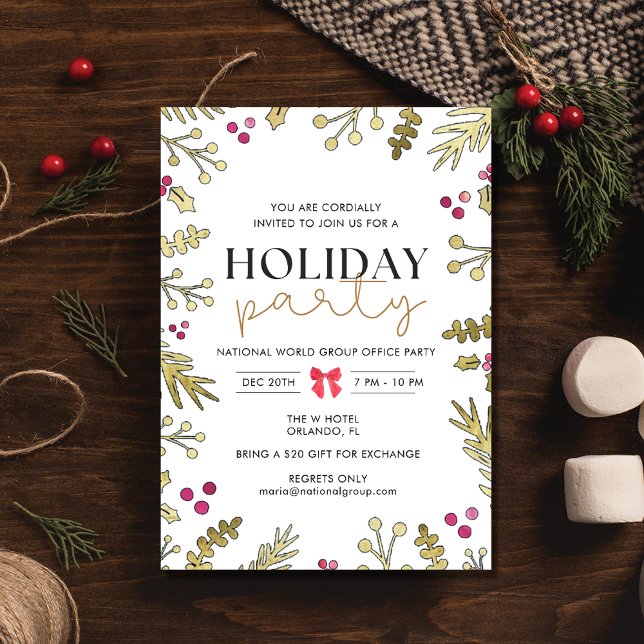 Convite de festas de Natal Festivo Holly Holiday (Festive Holly Holiday Christmas Party Invitation)