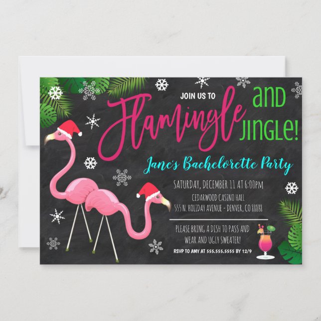 Convite de festas de Natal Flamingle e Jingle (Frente)